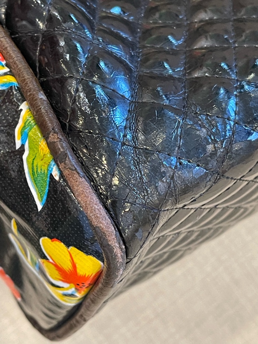 Consuela Classic Tote black patent quilted shiny floral colorful braided leather - Picture 7 of 14